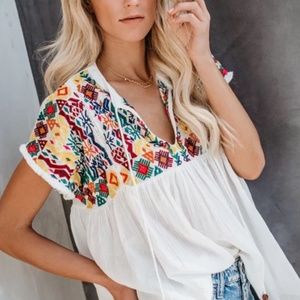 NWT Vici Los Cabos Embroidered Babydoll Top